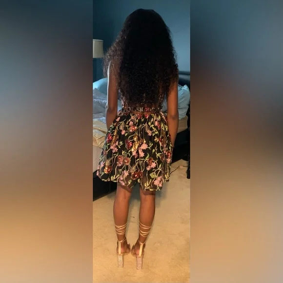 NWOT Fashion Nova Floral Sequins Bustier Top Strapless Babydoll Dress - Picture 6 of 16